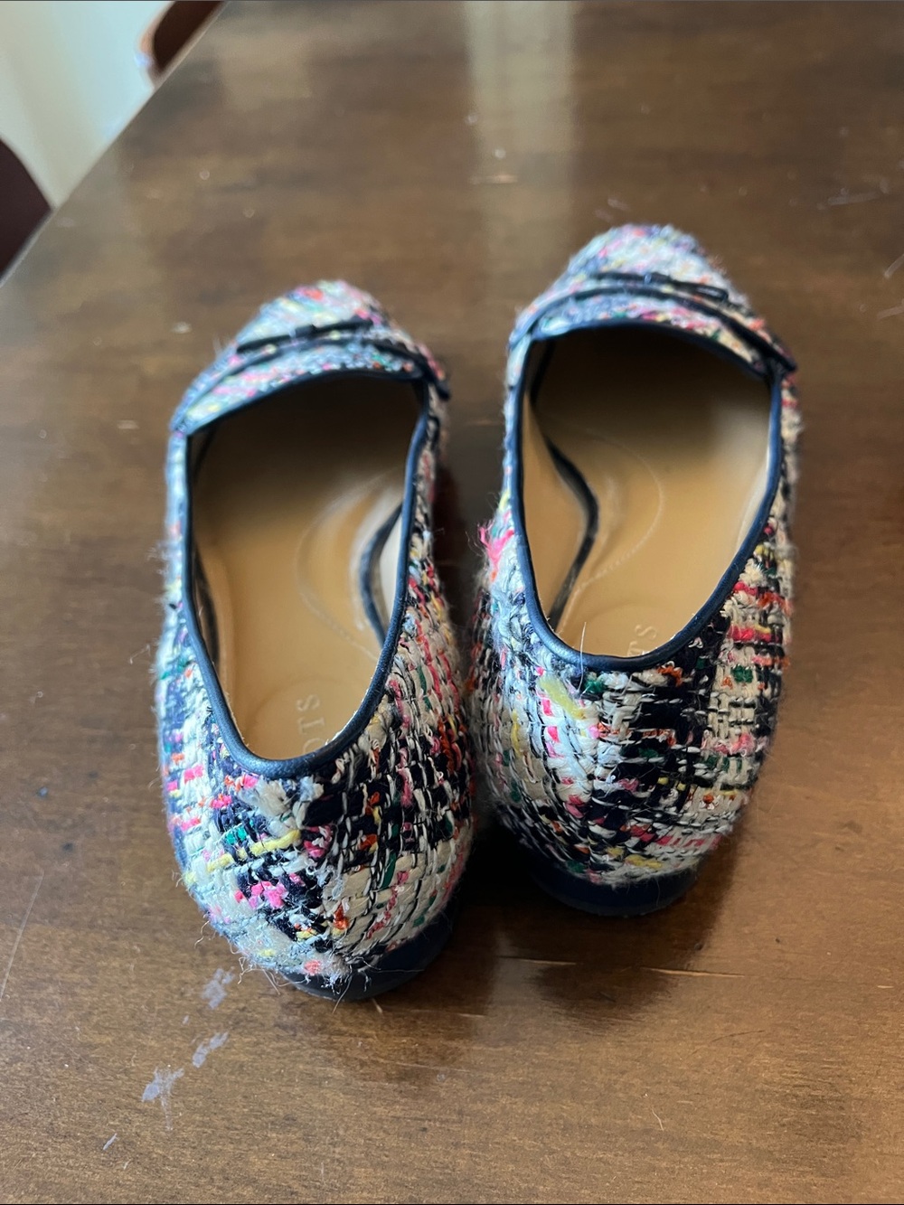 Talbots Multicolor Tweed Loafers with Black Trim and Strap - Picture 4 of 7